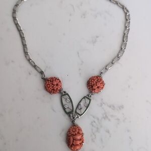 Vintage Art Deco Faux Coral Celluloid Necklace-1930s